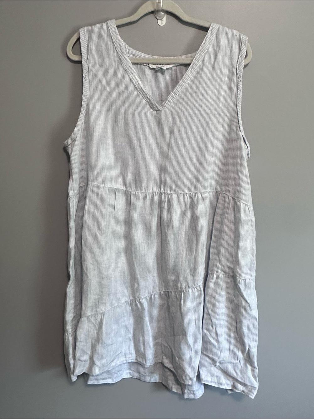 Lucky Brand 100% Linen Sleeveless Tiered Dress Blue Stripe Women’s XL